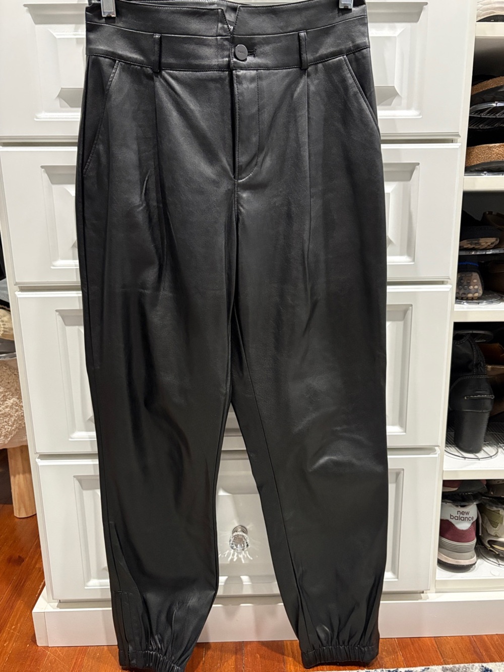 Paige Black Faux Leather Jogger Pants
